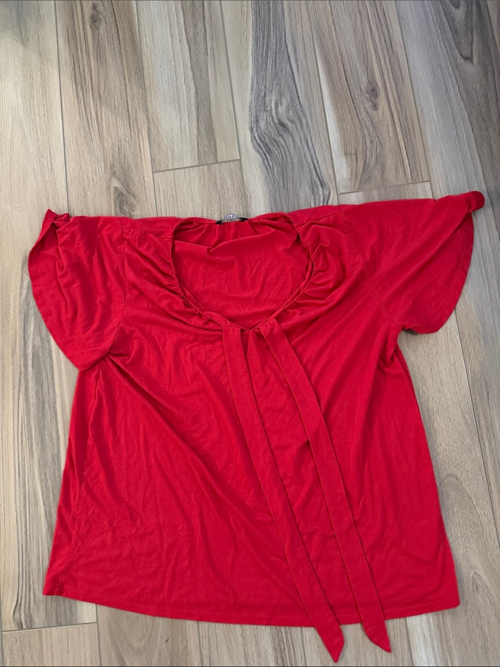 George Red Tie-Neck Short Sleeve Blouse